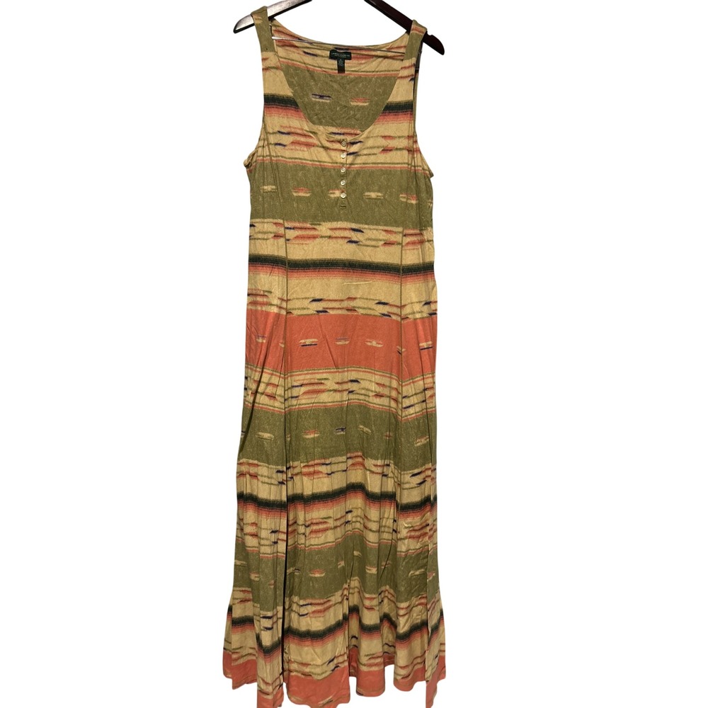 Lauren Jeans Co Ralph Lauren Dress Womens XL Multicolor Maxi Henley Southwestern